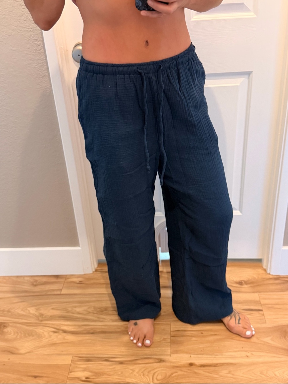 SHEIN Dark Navy Wide Leg Drawstring Pants